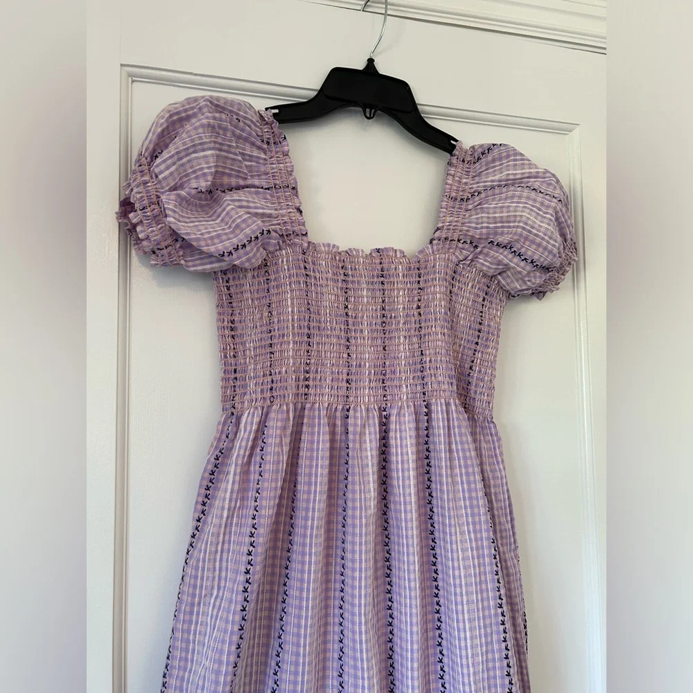 NWT O.PT. Serenette Square Neck Smocked
Gingham Midi Dress Sz M purple pink - Picture 4 of 11